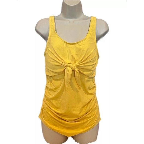 PinkBlush Women’s Yellow Ribbed Front Knot One-Piece Maternity Swimsuit Size M - Picture 1 of 12